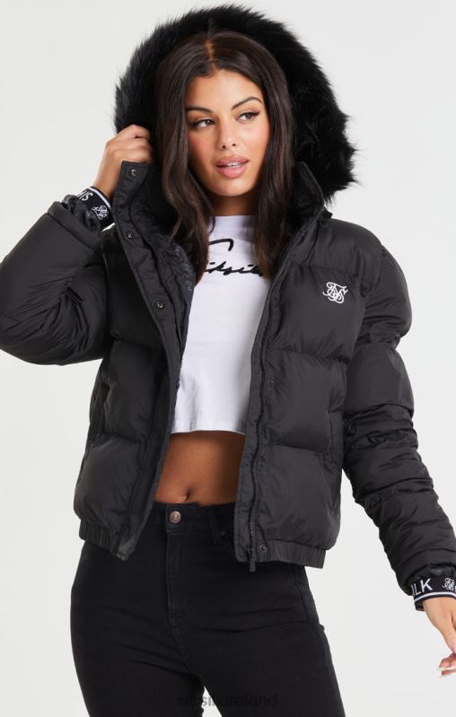 SikSilk Women Core Cropped Parka - Black XTFJ140 Apparel