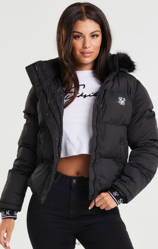 SikSilk Women Core Cropped Parka - Black XTFJ140 Apparel