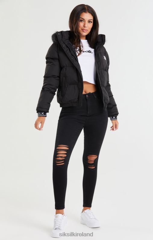 SikSilk Women Core Cropped Parka - Black XTFJ140 Apparel