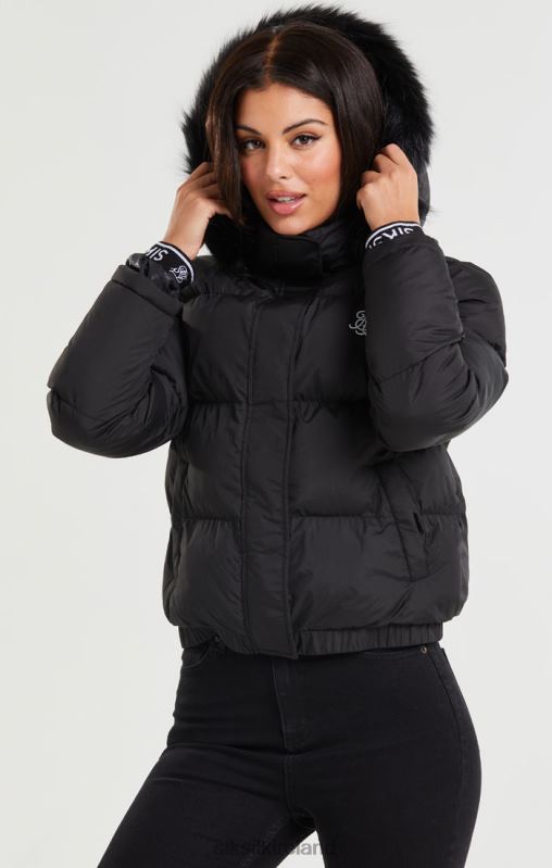 SikSilk Women Core Cropped Parka - Black XTFJ140 Apparel