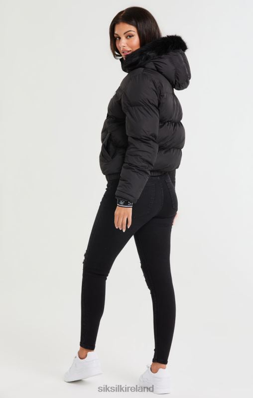 SikSilk Women Core Cropped Parka - Black XTFJ140 Apparel