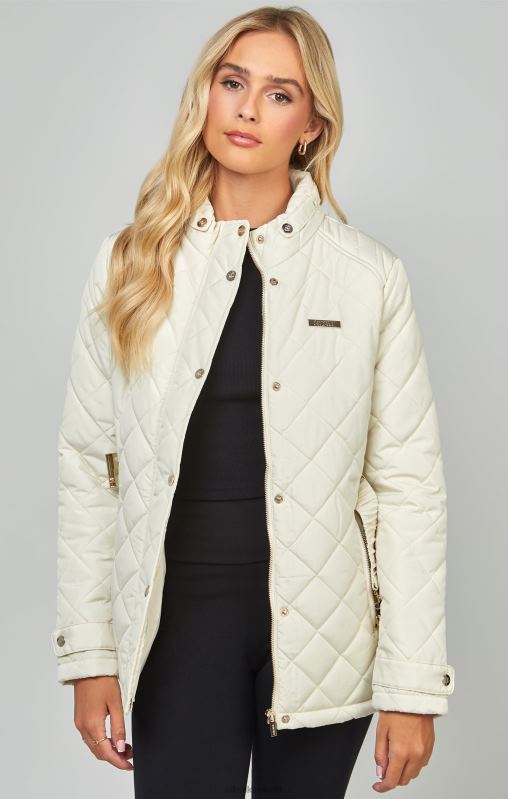 SikSilk Women Cream Belted Quilted Jacket XTFJ133 Apparel