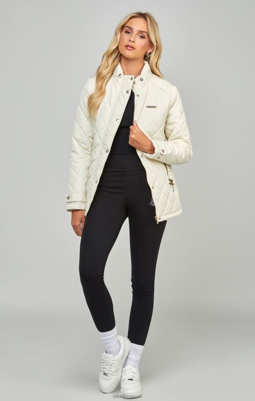 SikSilk Women Cream Belted Quilted Jacket XTFJ133 Apparel