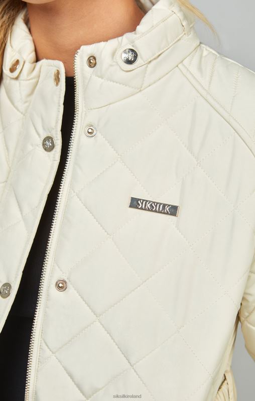 SikSilk Women Cream Belted Quilted Jacket XTFJ133 Apparel