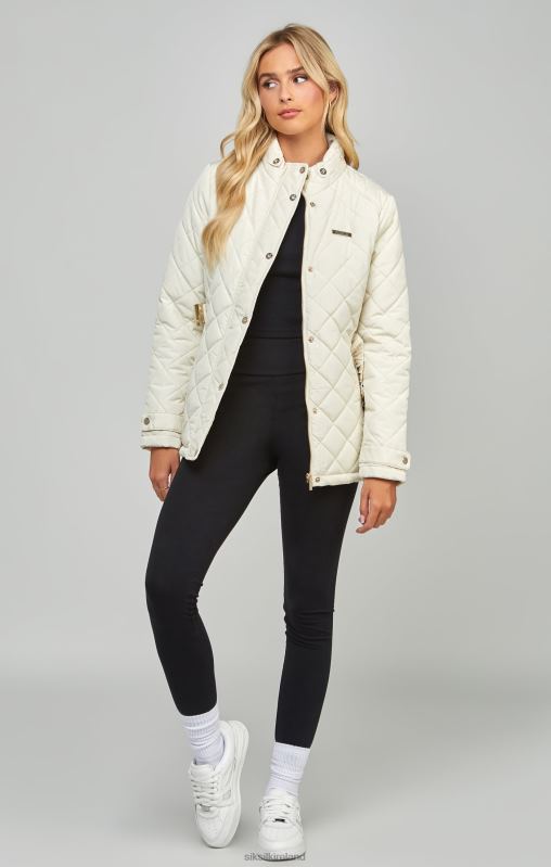 SikSilk Women Cream Belted Quilted Jacket XTFJ133 Apparel