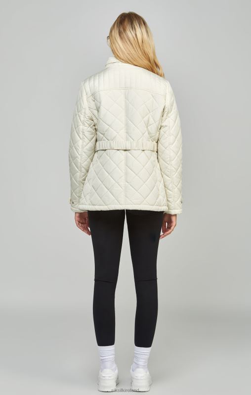 SikSilk Women Cream Belted Quilted Jacket XTFJ133 Apparel