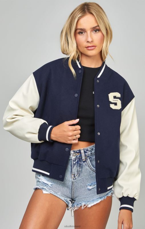 SikSilk Women Navy Varsity Bomber Jacket XTFJ131 Apparel