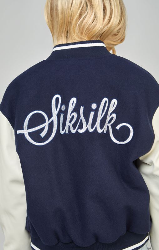 SikSilk Women Navy Varsity Bomber Jacket XTFJ131 Apparel
