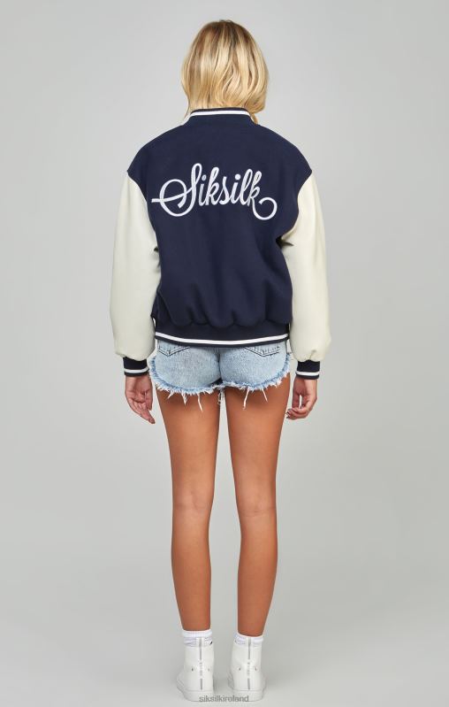 SikSilk Women Navy Varsity Bomber Jacket XTFJ131 Apparel