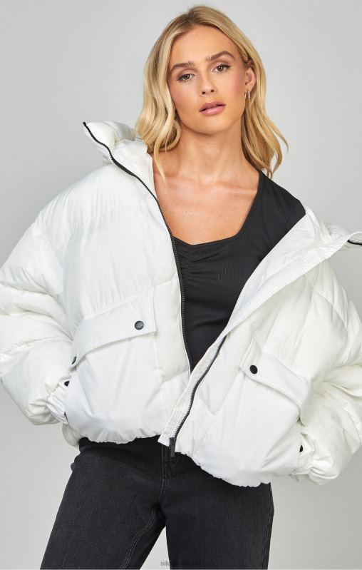 SikSilk Women White Oversized Padded Coat XTFJ125 Apparel