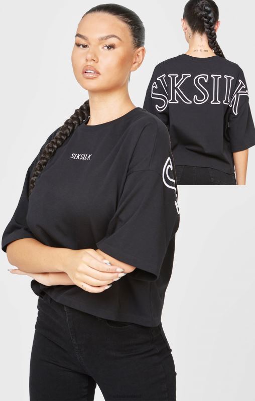 SikSilk Women Black Branded Crop T-Shirt XTFJ43 Apparel