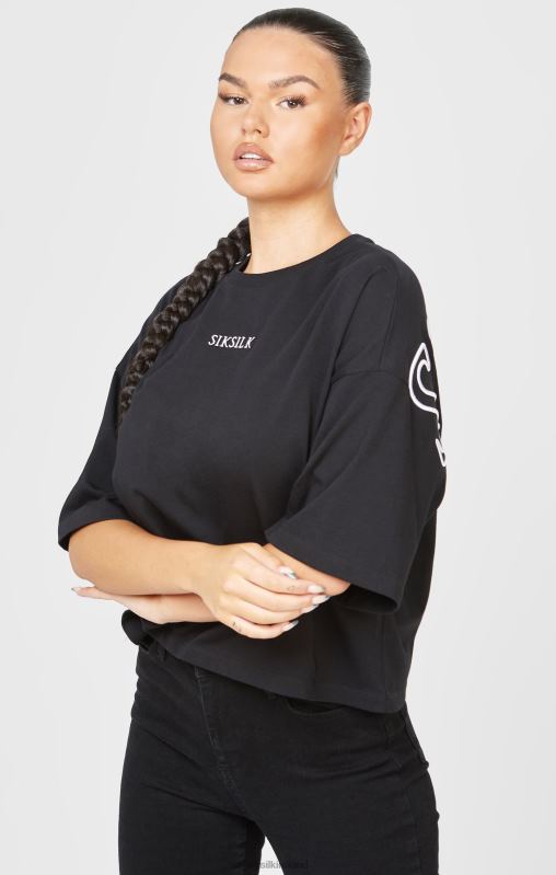 SikSilk Women Black Branded Crop T-Shirt XTFJ43 Apparel