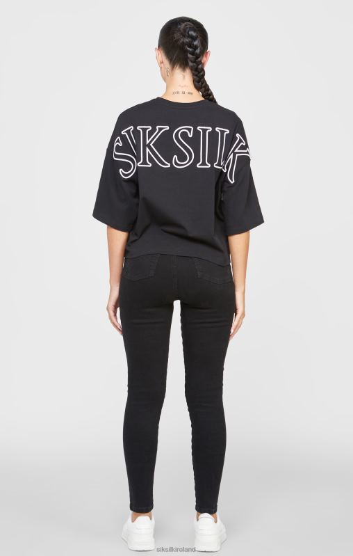 SikSilk Women Black Branded Crop T-Shirt XTFJ43 Apparel