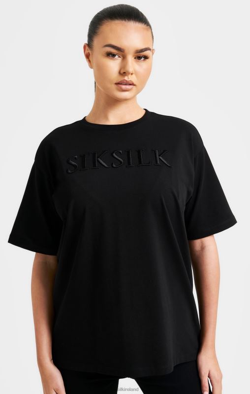 SikSilk Women Black Embroidered Boyfriend T-Shirt XTFJ52 Apparel