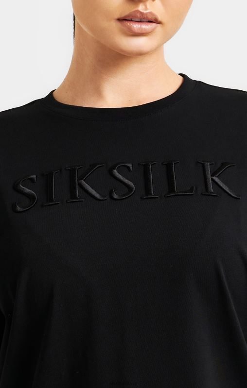 SikSilk Women Black Embroidered Boyfriend T-Shirt XTFJ52 Apparel