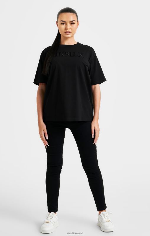 SikSilk Women Black Embroidered Boyfriend T-Shirt XTFJ52 Apparel