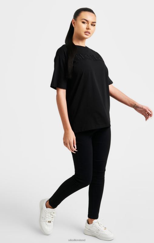 SikSilk Women Black Embroidered Boyfriend T-Shirt XTFJ52 Apparel