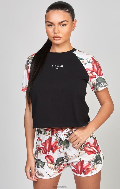 SikSilk Women Black Retro Tropics Crop T-Shirt XTFJ73 Apparel