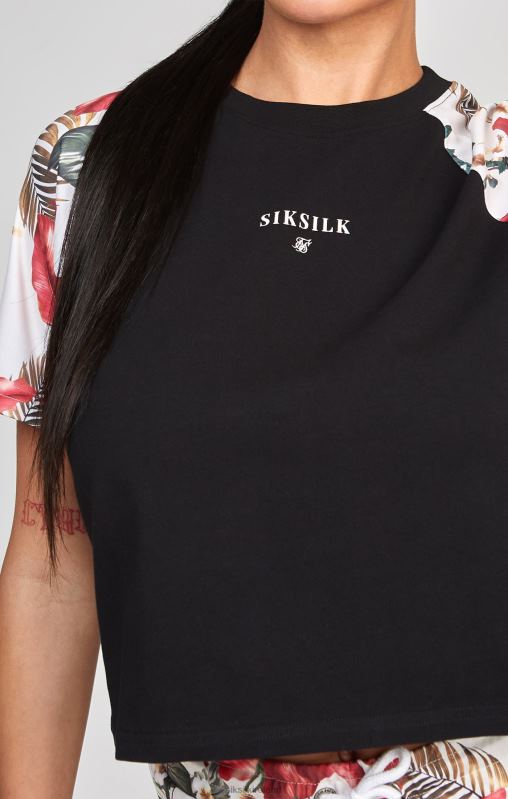 SikSilk Women Black Retro Tropics Crop T-Shirt XTFJ73 Apparel