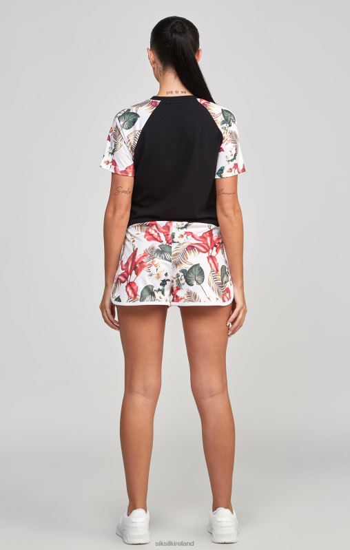 SikSilk Women Black Retro Tropics Crop T-Shirt XTFJ73 Apparel