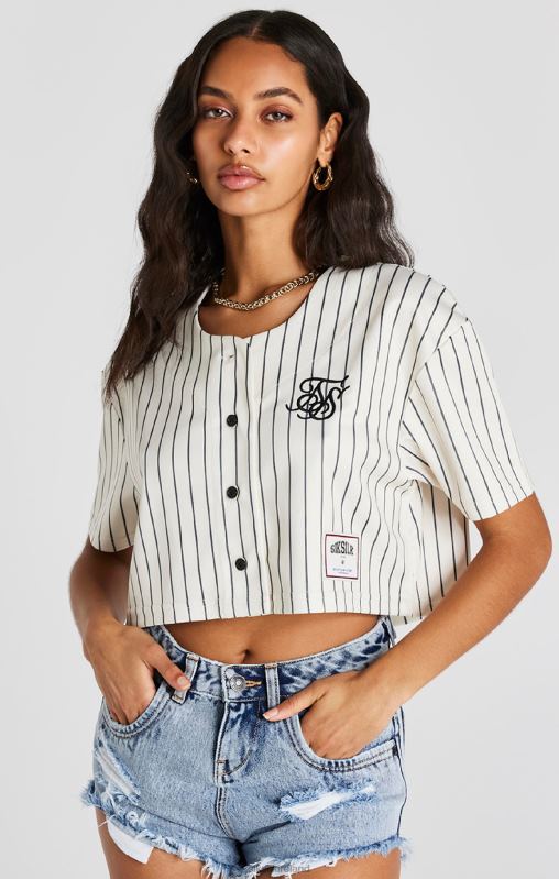 SikSilk Women Ecru Crop Baseball Jersey XTFJ33 Apparel