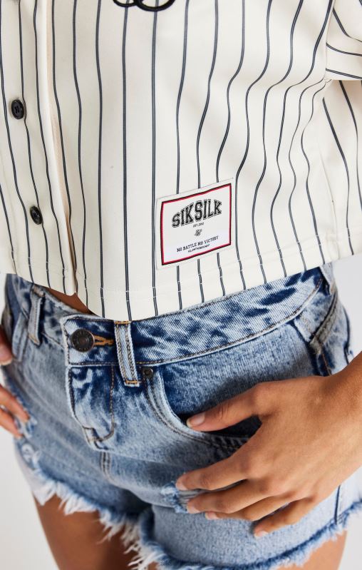 SikSilk Women Ecru Crop Baseball Jersey XTFJ33 Apparel