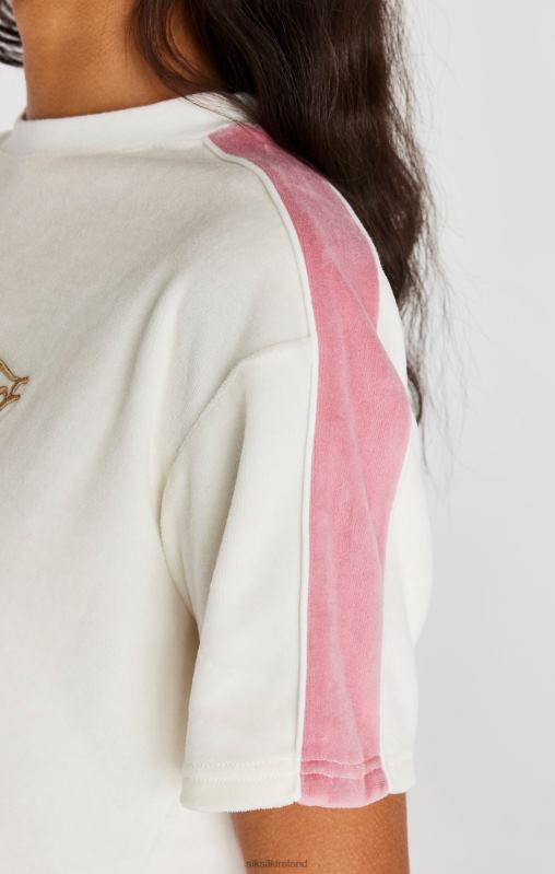 SikSilk Women Ecru Velour Crop T-Shirt XTFJ38 Apparel