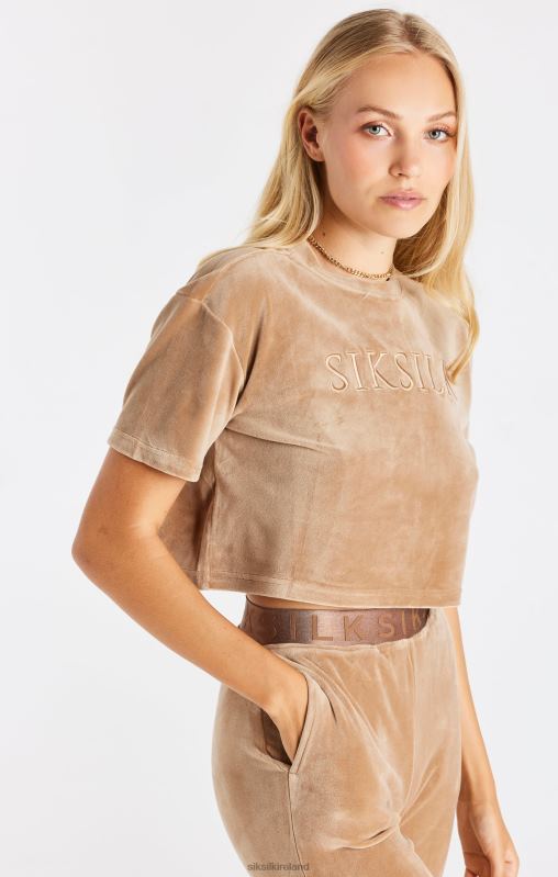 SikSilk Women Gold Velour Cropped T-Shirt XTFJ42 Apparel