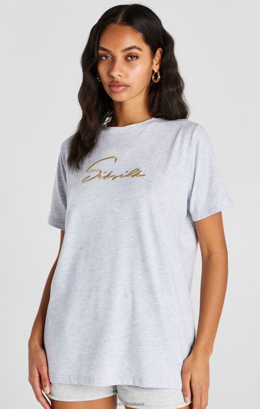 SikSilk Women Grey Marl Signature Boyfriend T-Shirt XTFJ48 Apparel