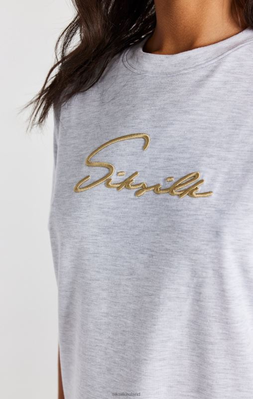 SikSilk Women Grey Marl Signature Boyfriend T-Shirt XTFJ48 Apparel