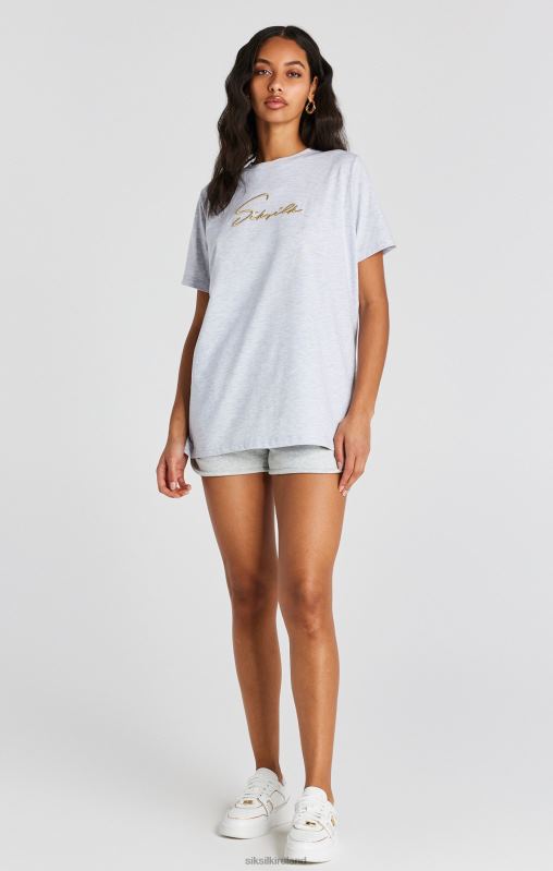 SikSilk Women Grey Marl Signature Boyfriend T-Shirt XTFJ48 Apparel