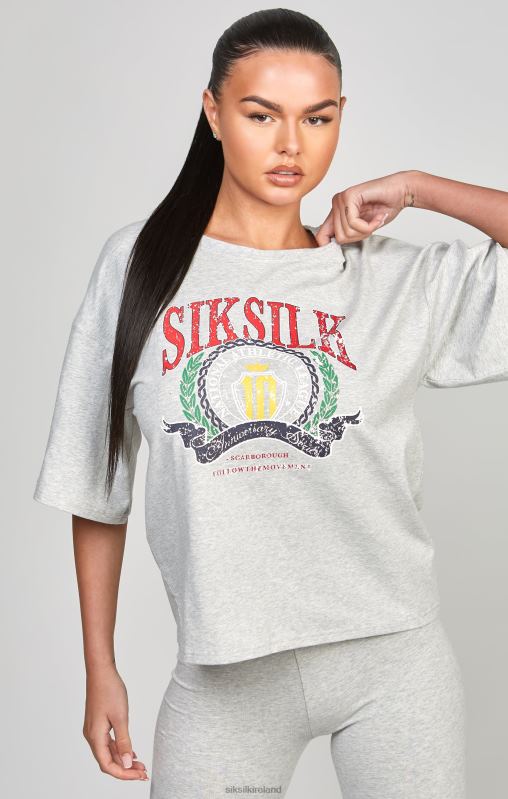SikSilk Women Grey Marl Varsity Crop T-Shirt XTFJ57 Apparel