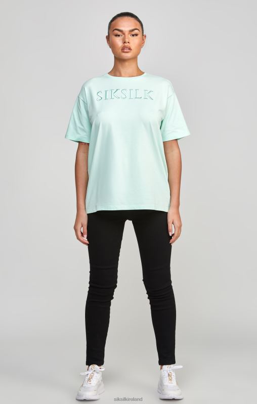 SikSilk Women Mint Embroidered Boyfriend T-Shirt XTFJ64 Apparel