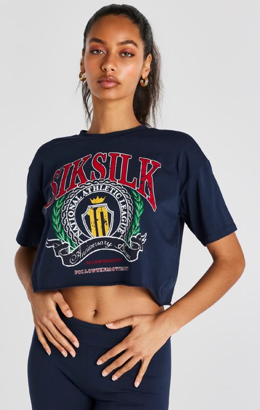 SikSilk Women Navy Crop Varsity T-Shirt XTFJ28 Apparel