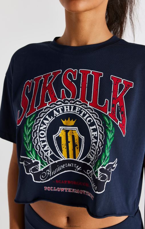 SikSilk Women Navy Crop Varsity T-Shirt XTFJ28 Apparel