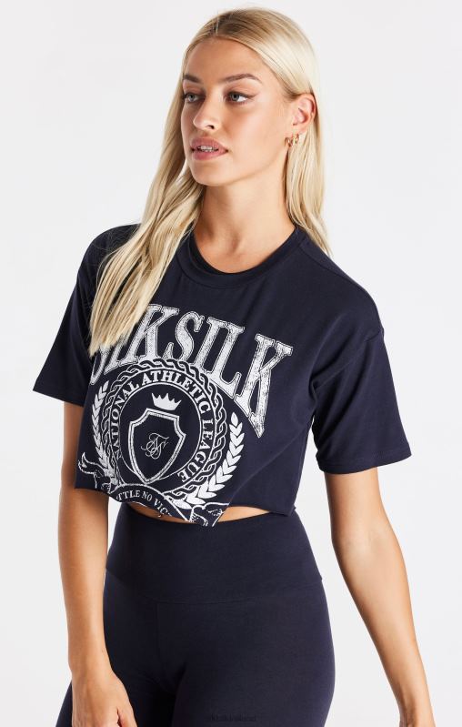 SikSilk Women Navy Varsity Cropped T-Shirt XTFJ51 Apparel
