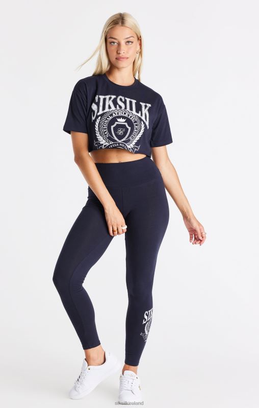 SikSilk Women Navy Varsity Cropped T-Shirt XTFJ51 Apparel