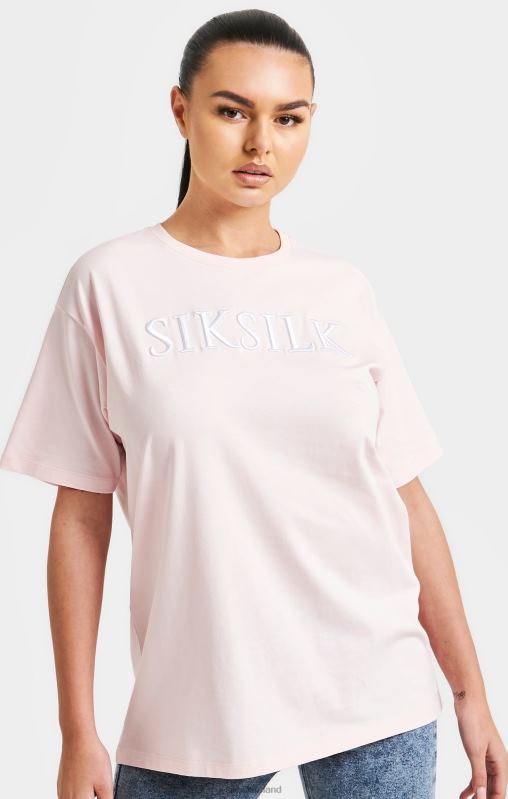 SikSilk Women Pink Embroidered Boyfriend T-Shirt XTFJ63 Apparel