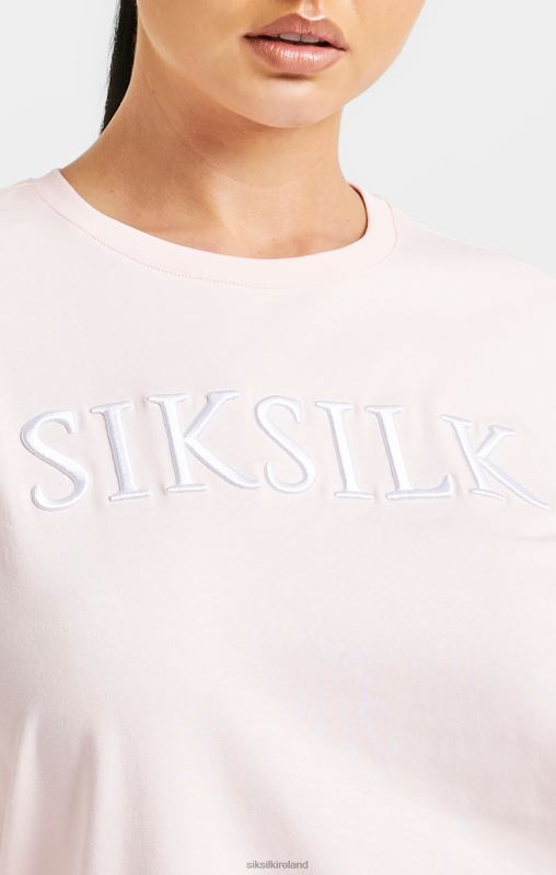 SikSilk Women Pink Embroidered Boyfriend T-Shirt XTFJ63 Apparel