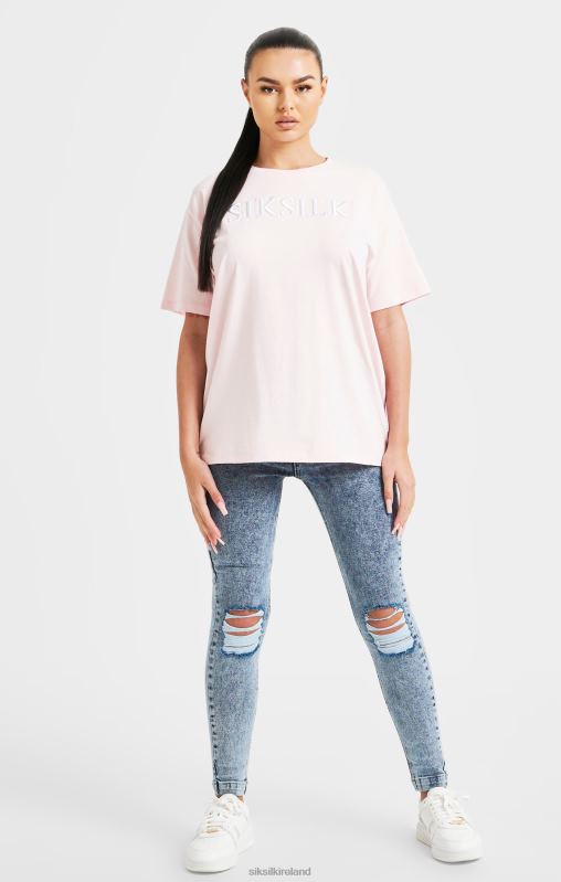 SikSilk Women Pink Embroidered Boyfriend T-Shirt XTFJ63 Apparel