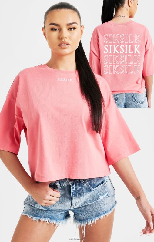 SikSilk Women Pink Repeat Logo T-Shirt XTFJ65 Apparel