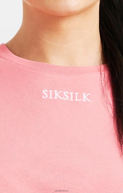 SikSilk Women Pink Repeat Logo T-Shirt XTFJ65 Apparel