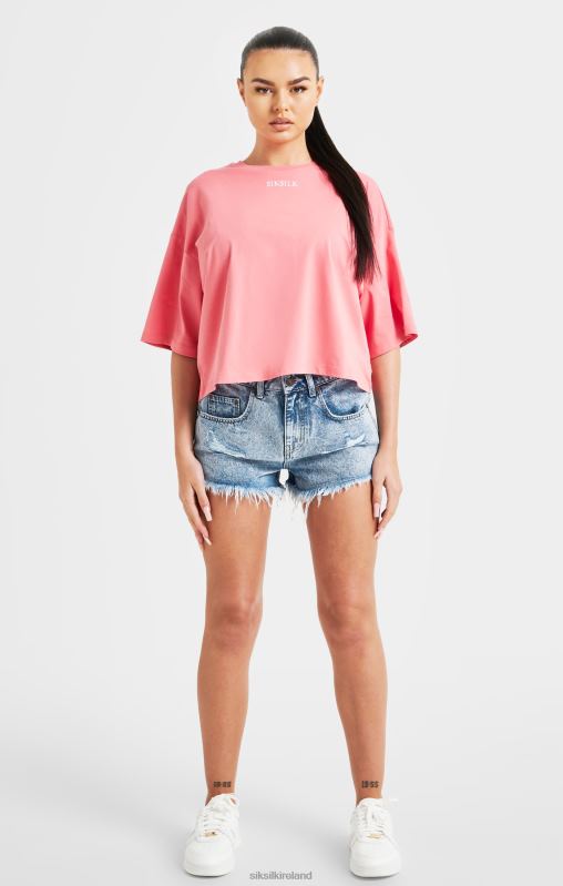 SikSilk Women Pink Repeat Logo T-Shirt XTFJ65 Apparel