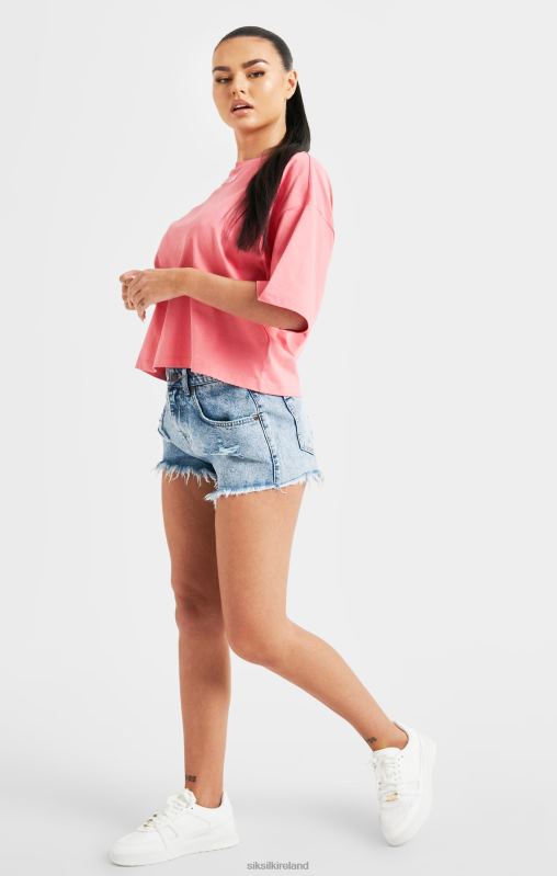 SikSilk Women Pink Repeat Logo T-Shirt XTFJ65 Apparel