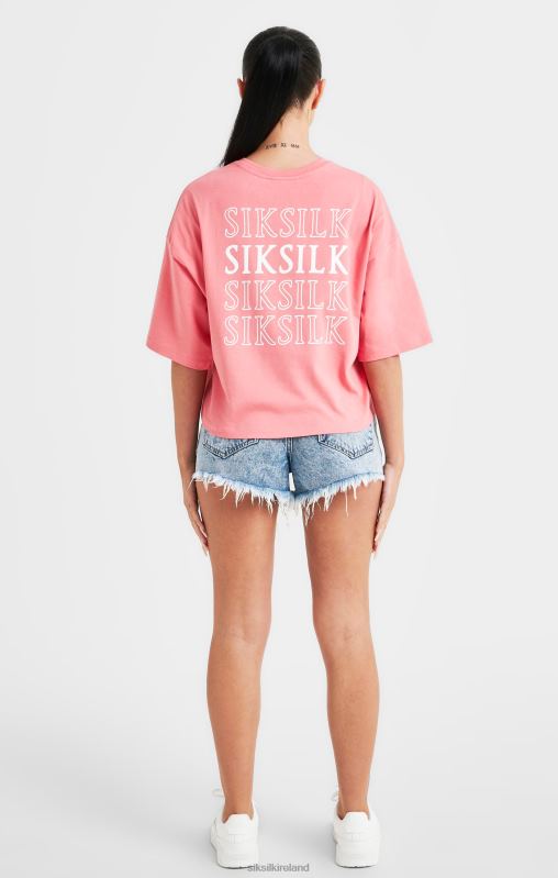SikSilk Women Pink Repeat Logo T-Shirt XTFJ65 Apparel