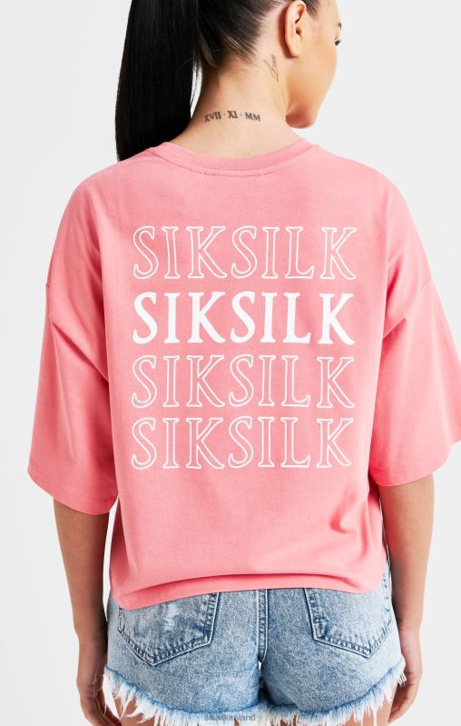 SikSilk Women Pink Repeat Logo T-Shirt XTFJ65 Apparel