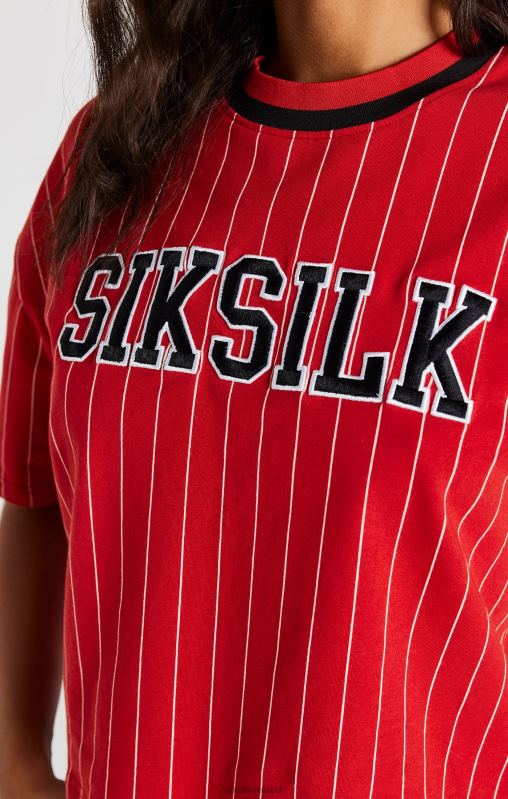SikSilk Women Red Baseball Stripe T-Shirt XTFJ44 Apparel