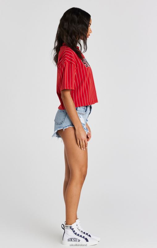SikSilk Women Red Baseball Stripe T-Shirt XTFJ44 Apparel