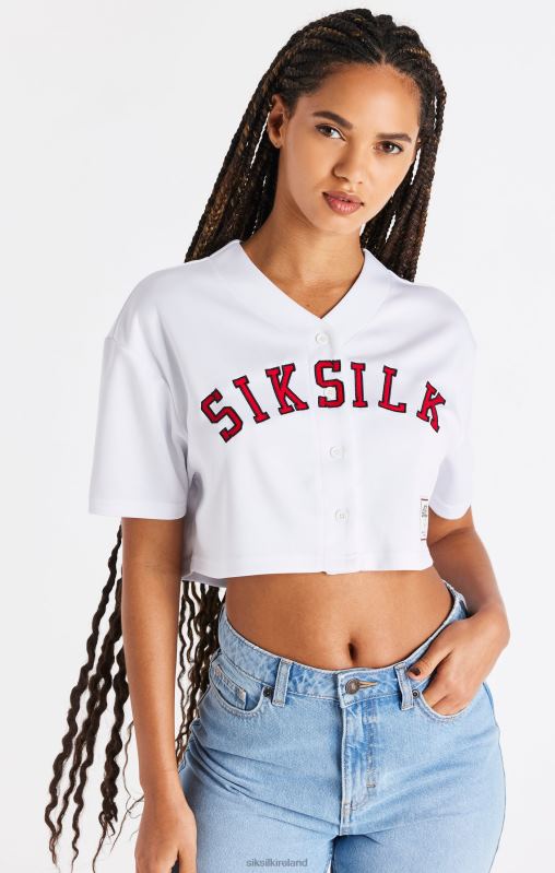 SikSilk Women White Baseball Crop Jersey XTFJ50 Apparel