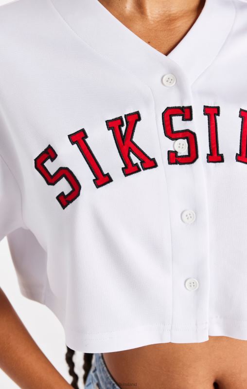 SikSilk Women White Baseball Crop Jersey XTFJ50 Apparel